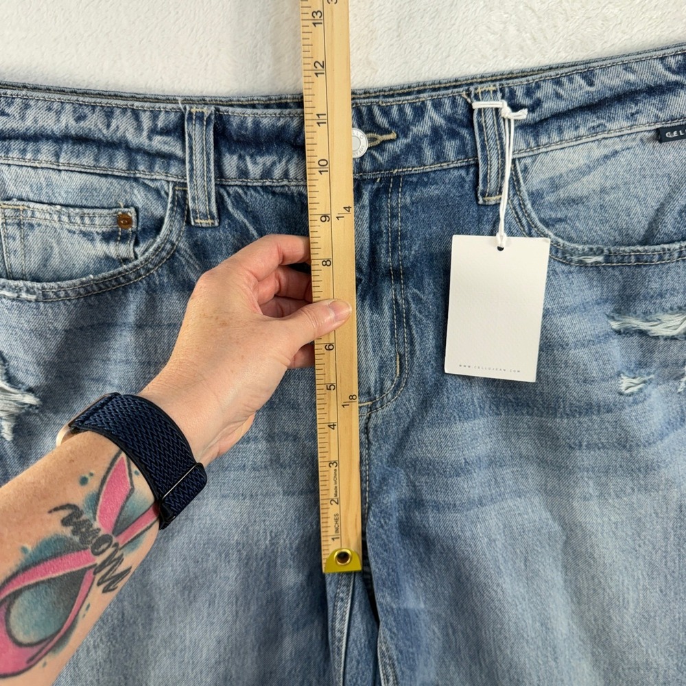 Cello 13 Jeans Low Baggy 90s Straight Wide Leg Distressed Denim Medium Wash Blue - Picture 12 of 15